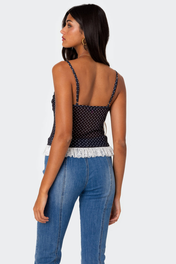 Edikted Polka Dot Cupped Mesh Top Black