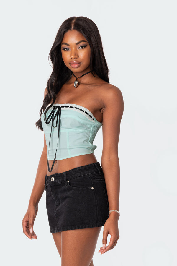 Edikted Poplin Bustier Top Turquoise