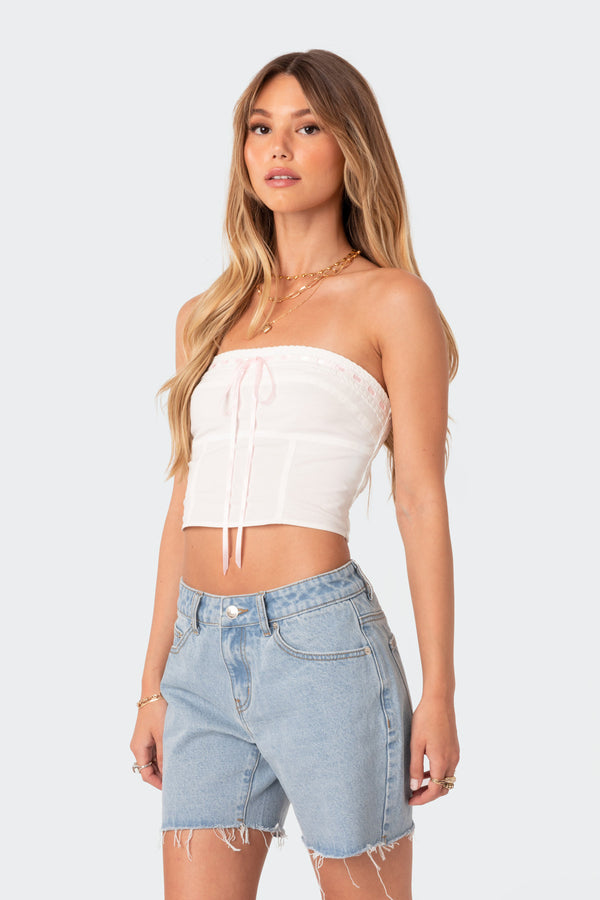 Edikted Poplin Bustier Top White