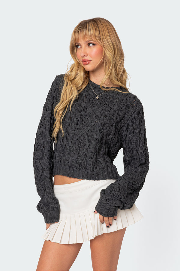 Edikted Poppy Cable Knit Sweater Dark Gray