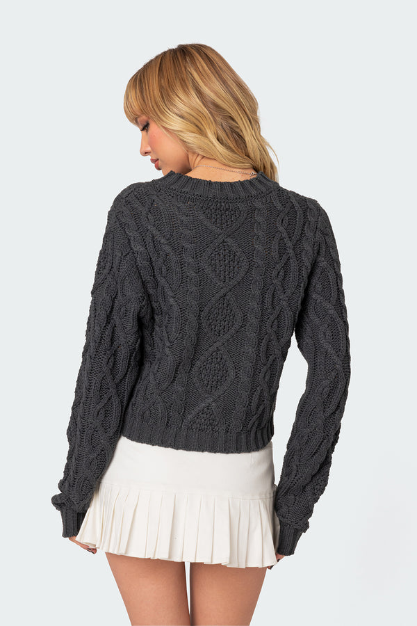 Edikted Poppy Cable Knit Sweater Dark Gray