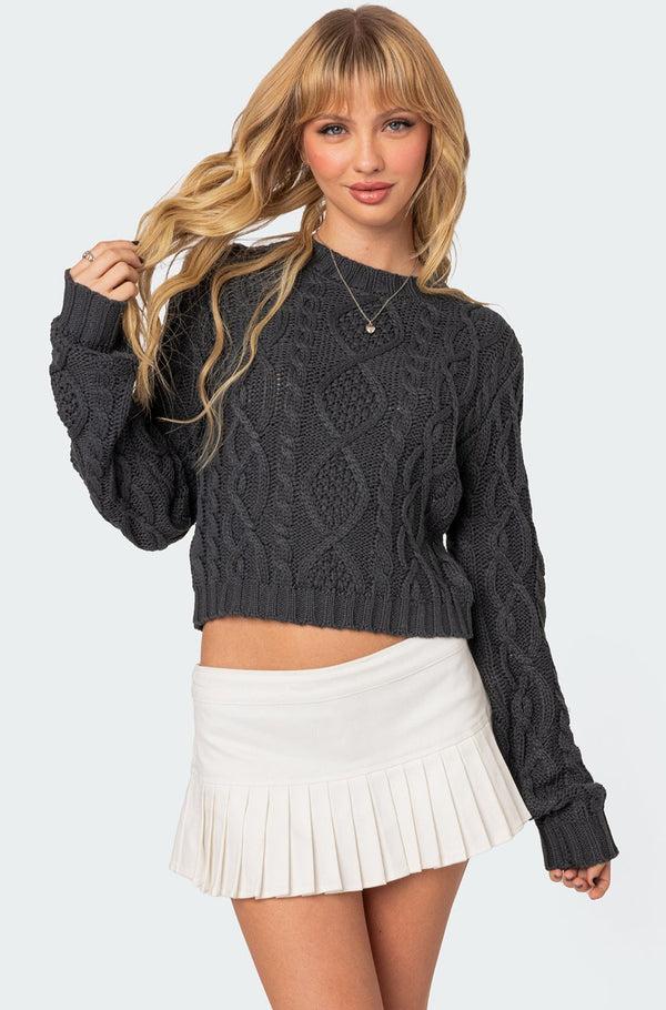 edikted Poppy Cable Knit Sweater dark gray