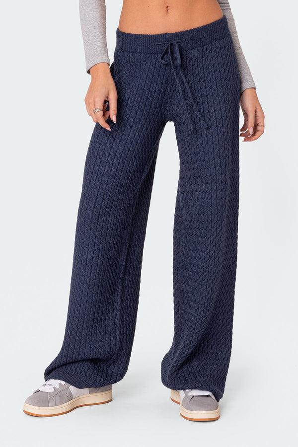 Edikted Portia Relaxed Cable Knit Pants Navy