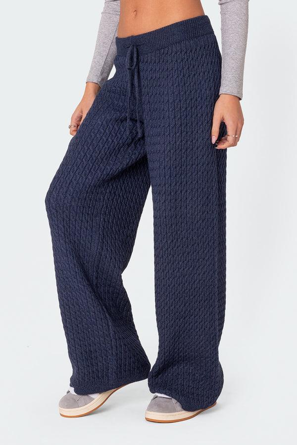 Edikted Portia Relaxed Cable Knit Pants Navy