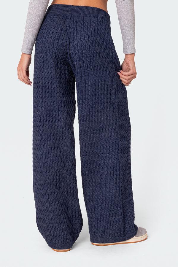 Edikted Portia Relaxed Cable Knit Pants Navy
