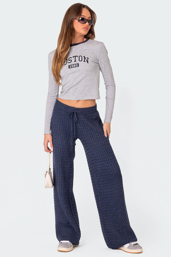edikted Portia Relaxed Cable Knit Pants navy