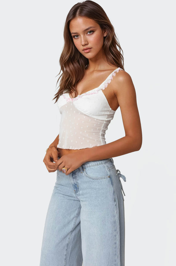 Edikted Posey Sheer Tank Top White