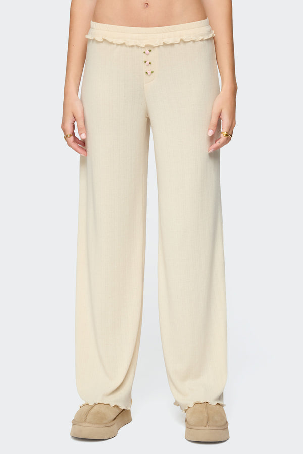 Edikted Posy Ruffle Pointelle Pants Yellow