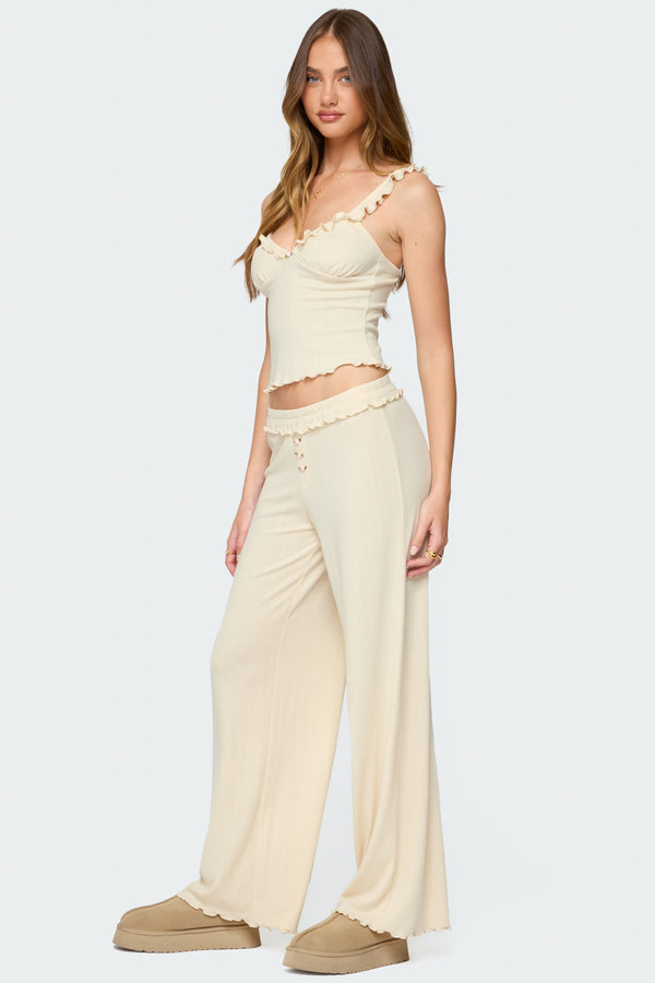 Edikted Posy Ruffle Pointelle Pants Yellow