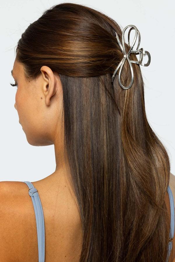 edikted Pretty Bow Hair Clip silver