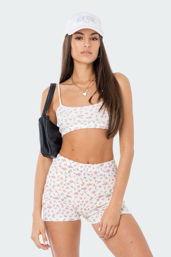 Edikted Primrose Waffle Shorts Cream