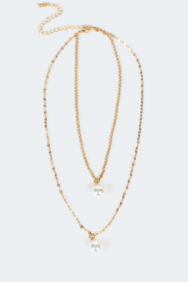 Edikted Princess Pearl Layered Necklace Gold