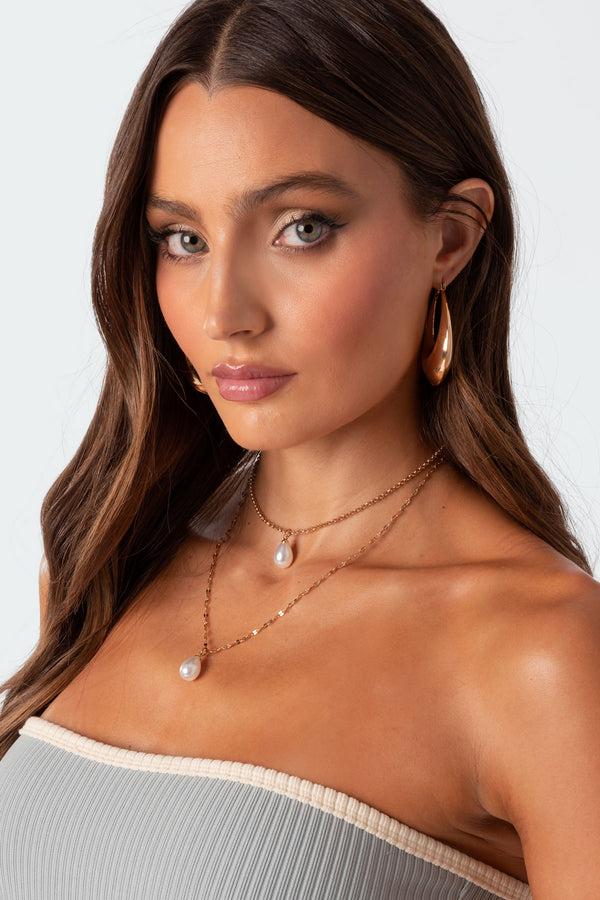 edikted Princess Pearl Layered Necklace gold