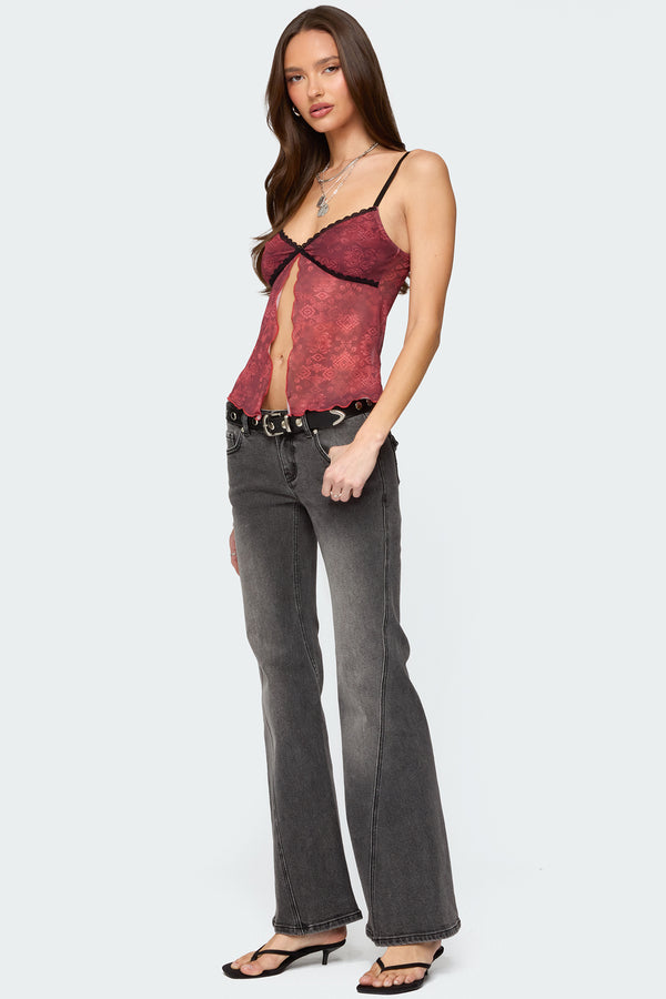 Edikted Printed Mesh Split Front Top Bordu