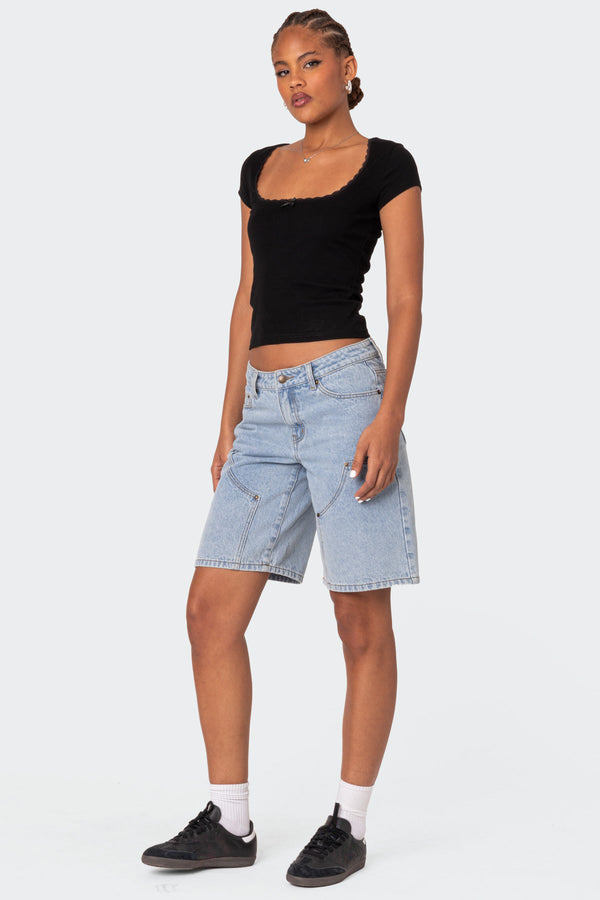 Edikted Priscilla Lace Trim T Shirt Black