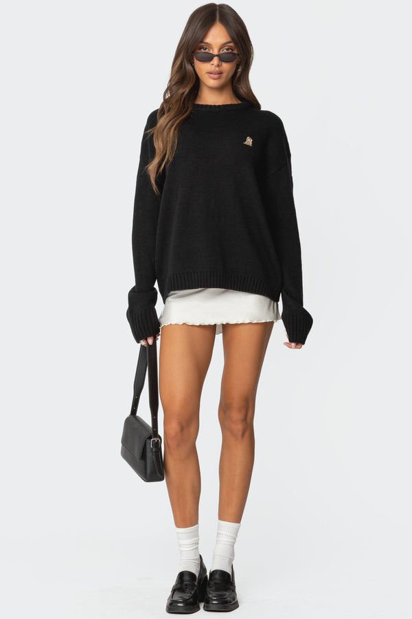 Edikted Puppy Love Embroidered Sweater Black