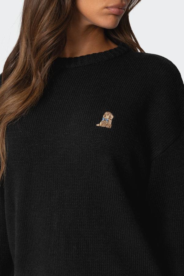Edikted Puppy Love Embroidered Sweater Black