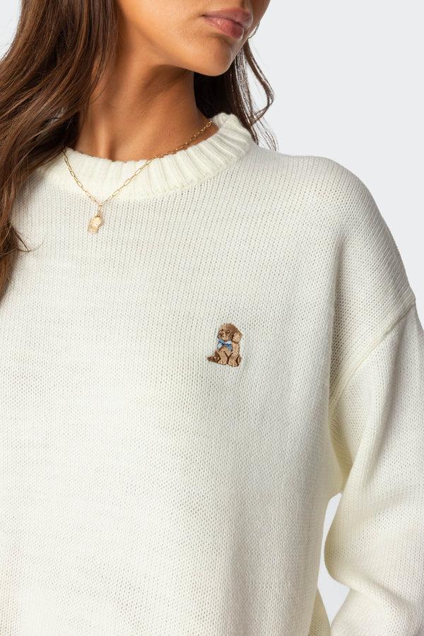 Edikted Puppy Love Embroidered Sweater White