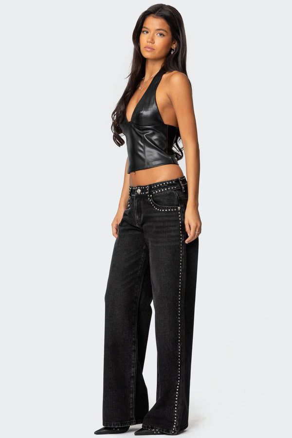 Edikted Quincy Studded Low Rise Jeans Black Washed