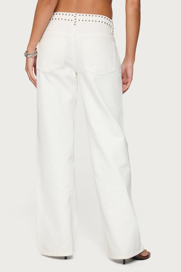 Edikted Quincy Studded Low Rise Jeans White