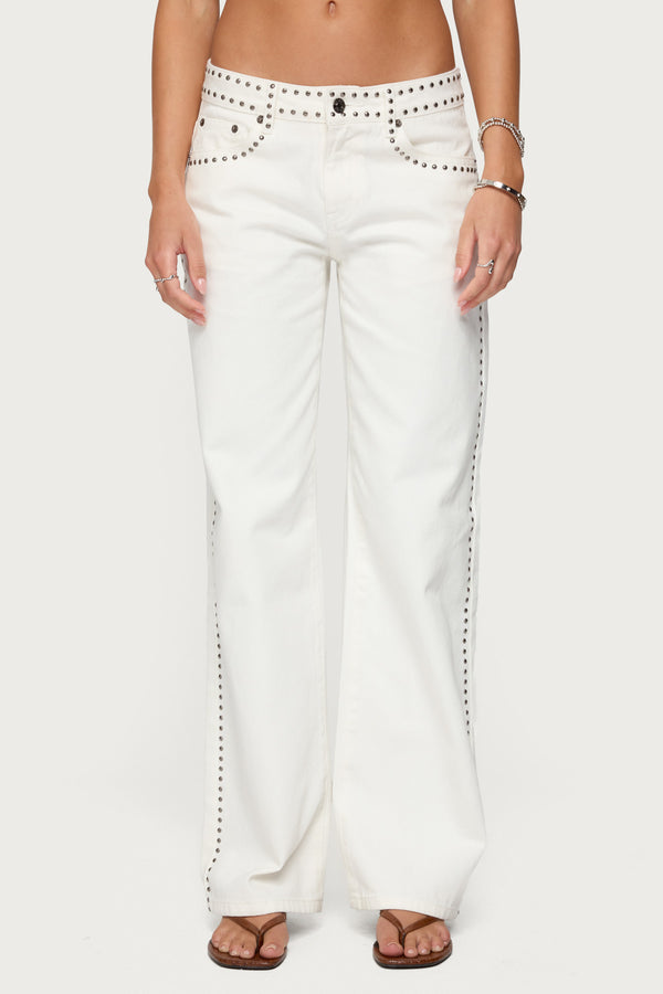 Edikted Quincy Studded Low Rise Jeans White