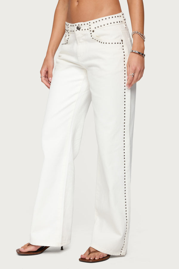 Edikted Quincy Studded Low Rise Jeans White