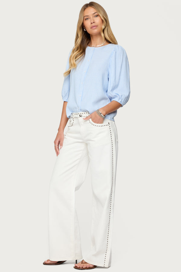edikted Quincy Studded Low Rise Jeans white