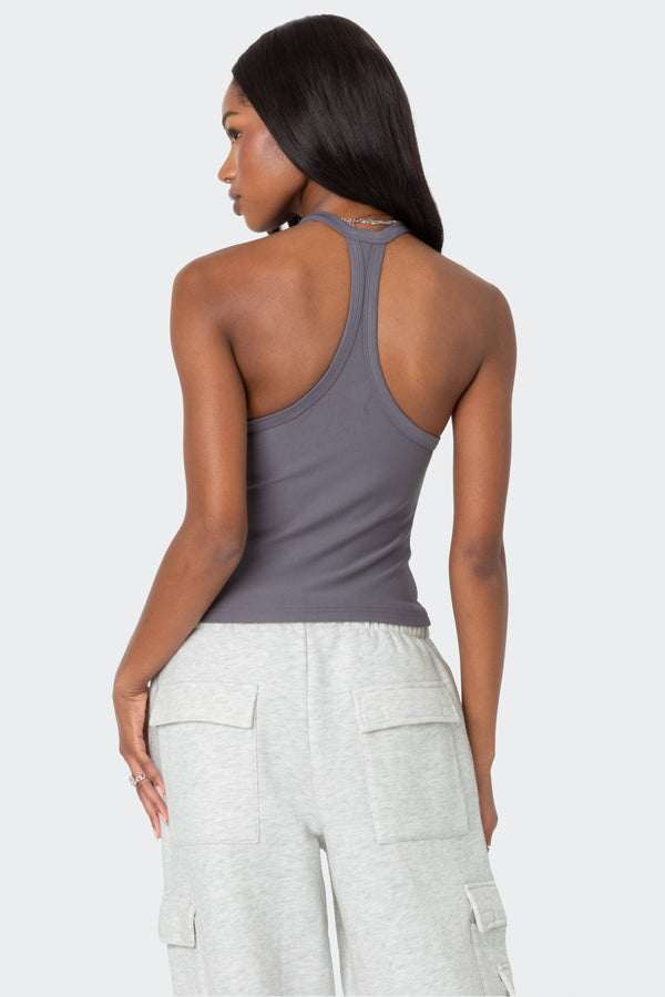 Edikted Racer Back Halter Top Gray