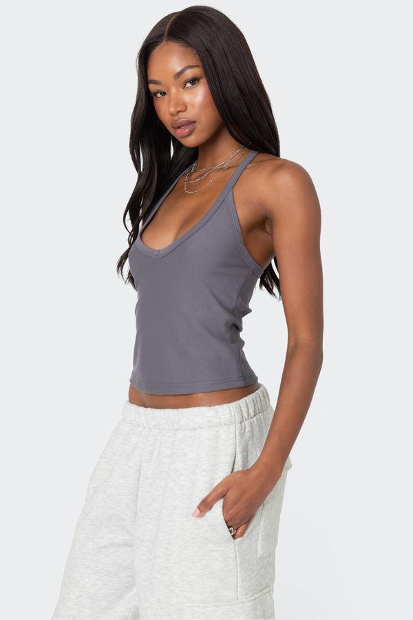 Edikted Racer Back Halter Top Gray