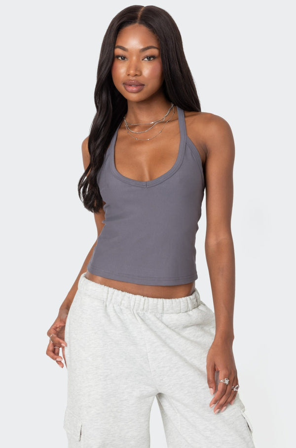 edikted Racer Back Halter Top gray
