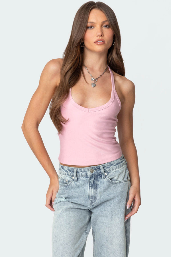 edikted Racer Back Halter Top pink