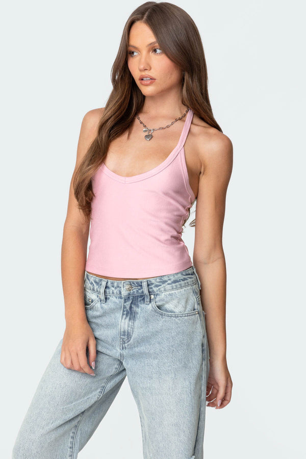 Edikted Racer Back Halter Top Pink