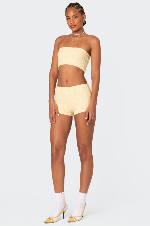 Edikted Raegan Cable Knit Shorts Yellow