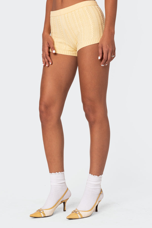 Edikted Raegan Cable Knit Shorts Yellow