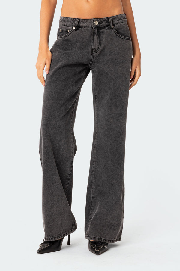 Edikted Raelynn Washed Low Rise Jeans Black Washed