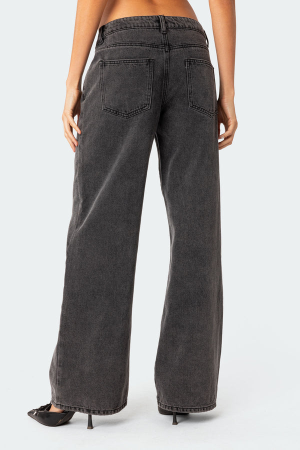 Edikted Raelynn Washed Low Rise Jeans Black Washed