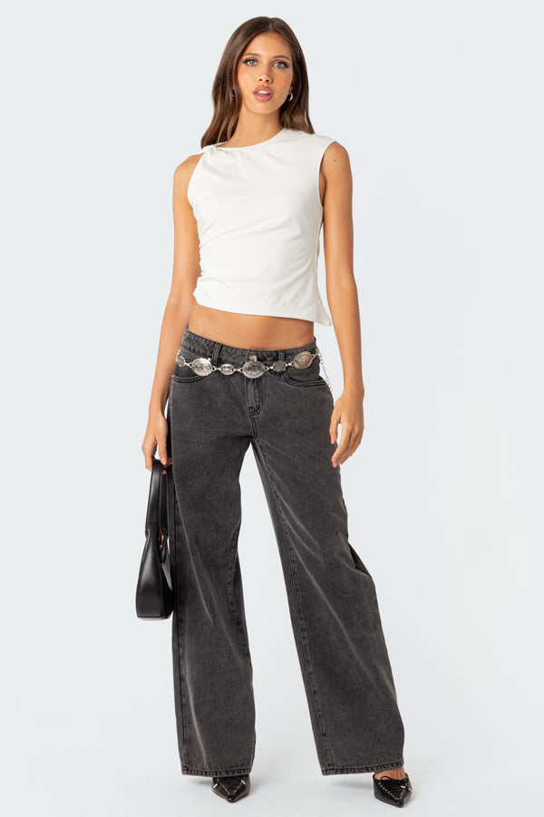 Edikted Raelynn Washed Low Rise Jeans Black Washed