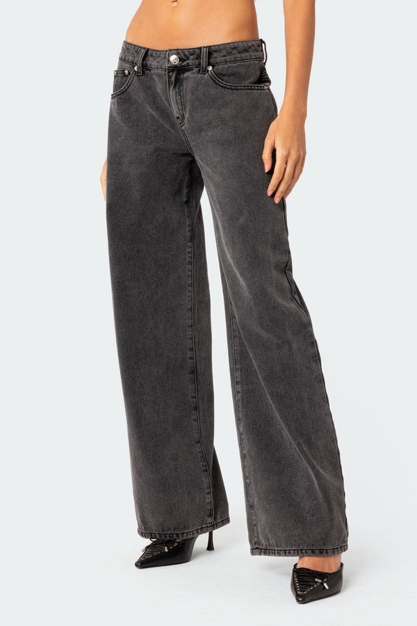 Edikted Raelynn Washed Low Rise Jeans Black Washed