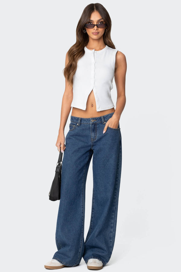 Edikted Raelynn Washed Low Rise Jeans Blue Washed