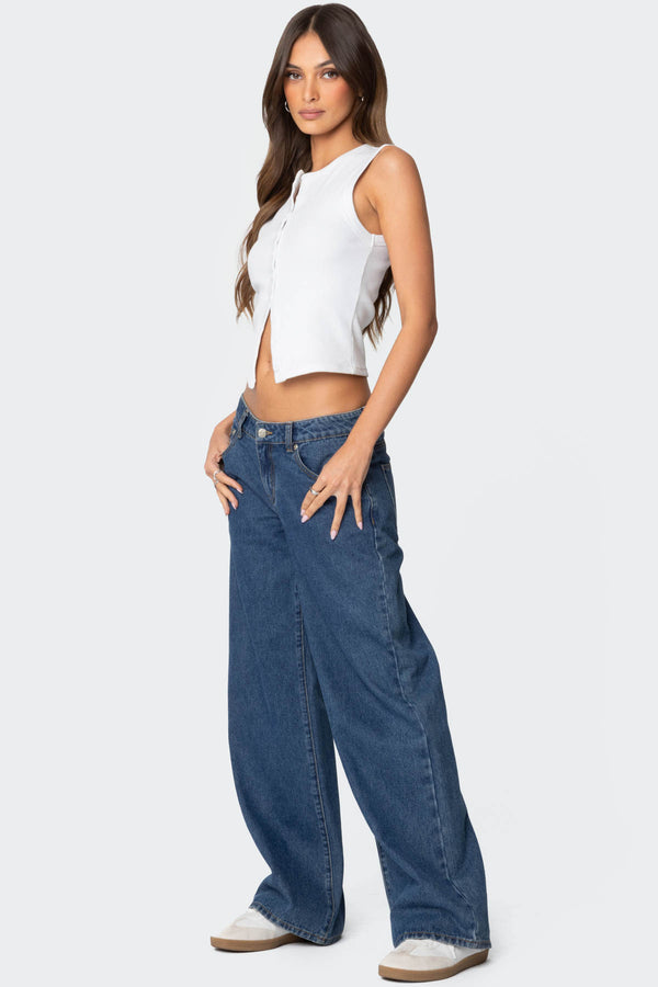 Edikted Raelynn Washed Low Rise Jeans Blue Washed