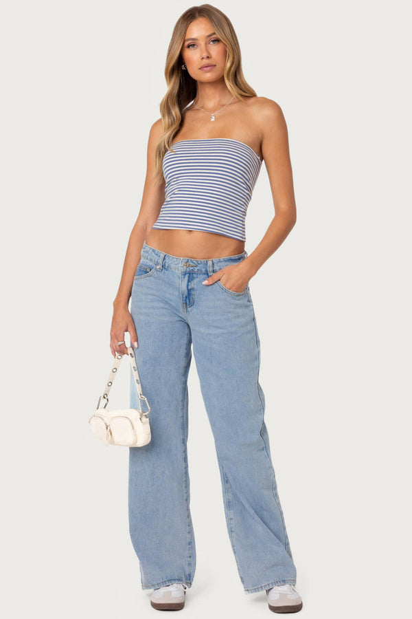 edikted Raelynn Washed Low Rise Jeans light blue