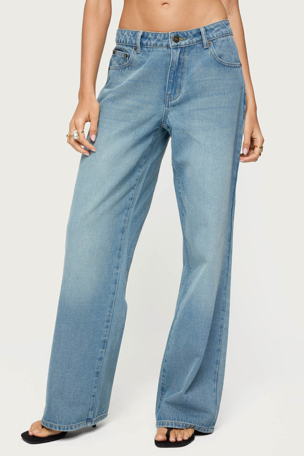 Edikted Raelynn Washed Low Rise Jeans Tinted Denim