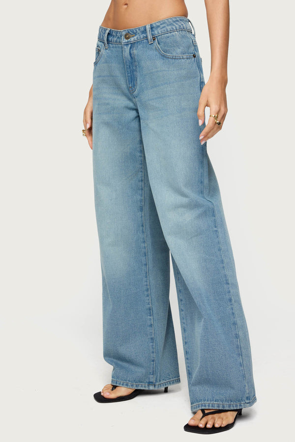 Edikted Raelynn Washed Low Rise Jeans Tinted Denim