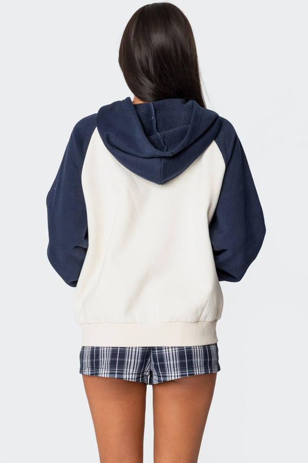 Edikted Raglan Bow Oversized Hoodie Navy And Cream