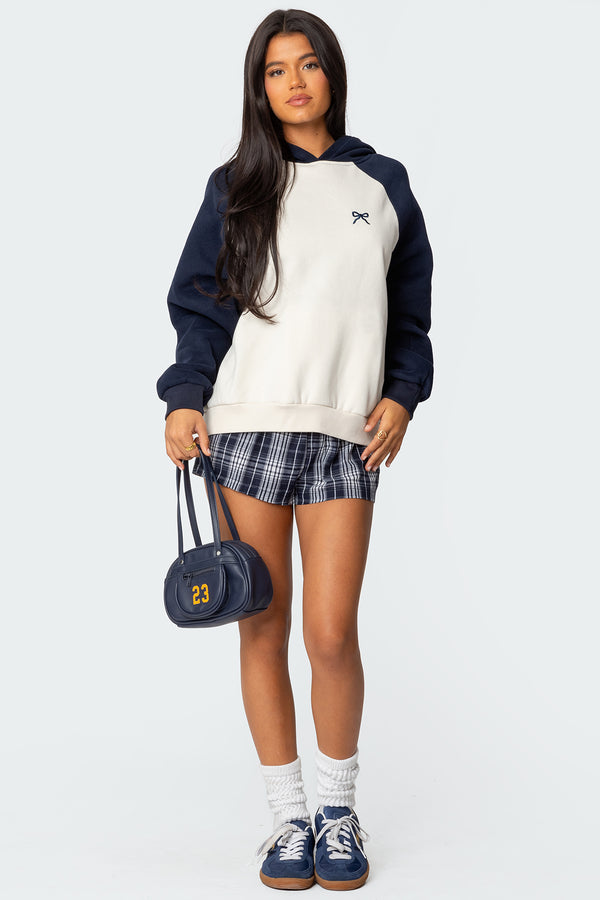 Edikted Raglan Bow Oversized Hoodie Navy And Cream