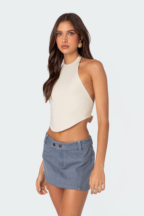 Edikted Raine Curved Halter Top Cream