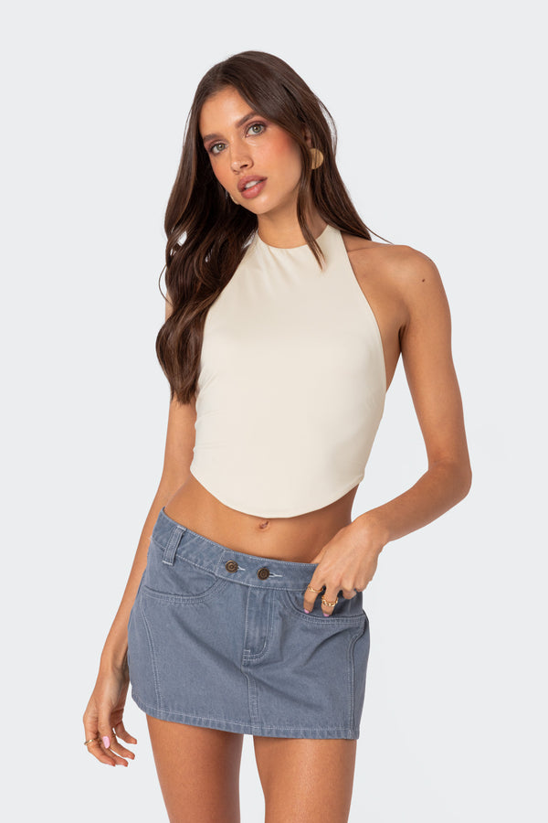 Edikted Raine Curved Halter Top Cream