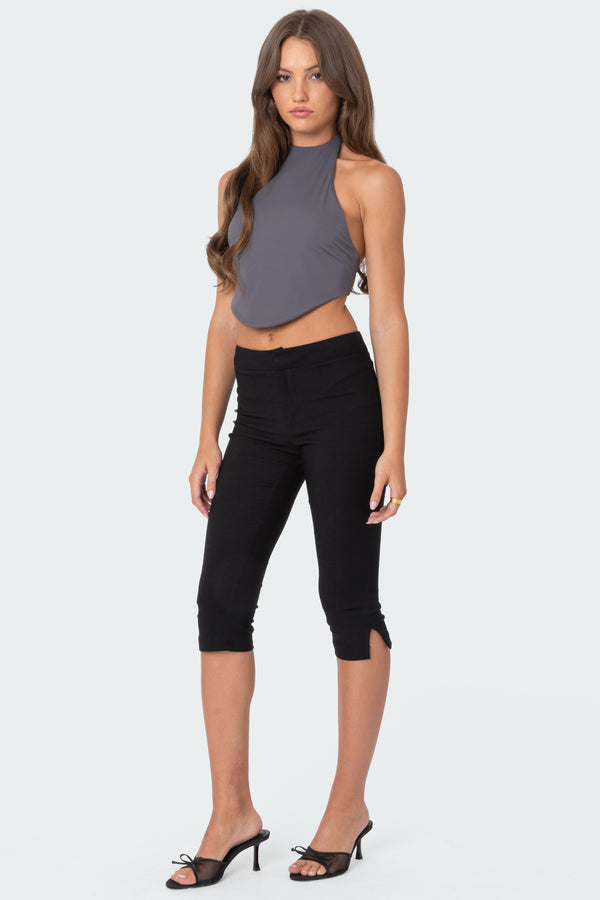 Edikted Raine Curved Halter Top Dark Gray