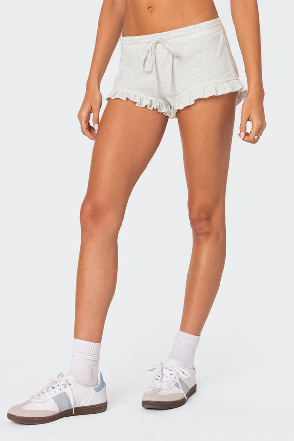 Edikted Randi Ruffled Micro Shorts Gray Melange