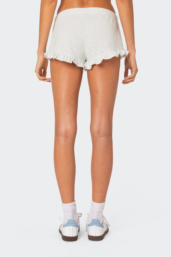 Edikted Randi Ruffled Micro Shorts Gray Melange